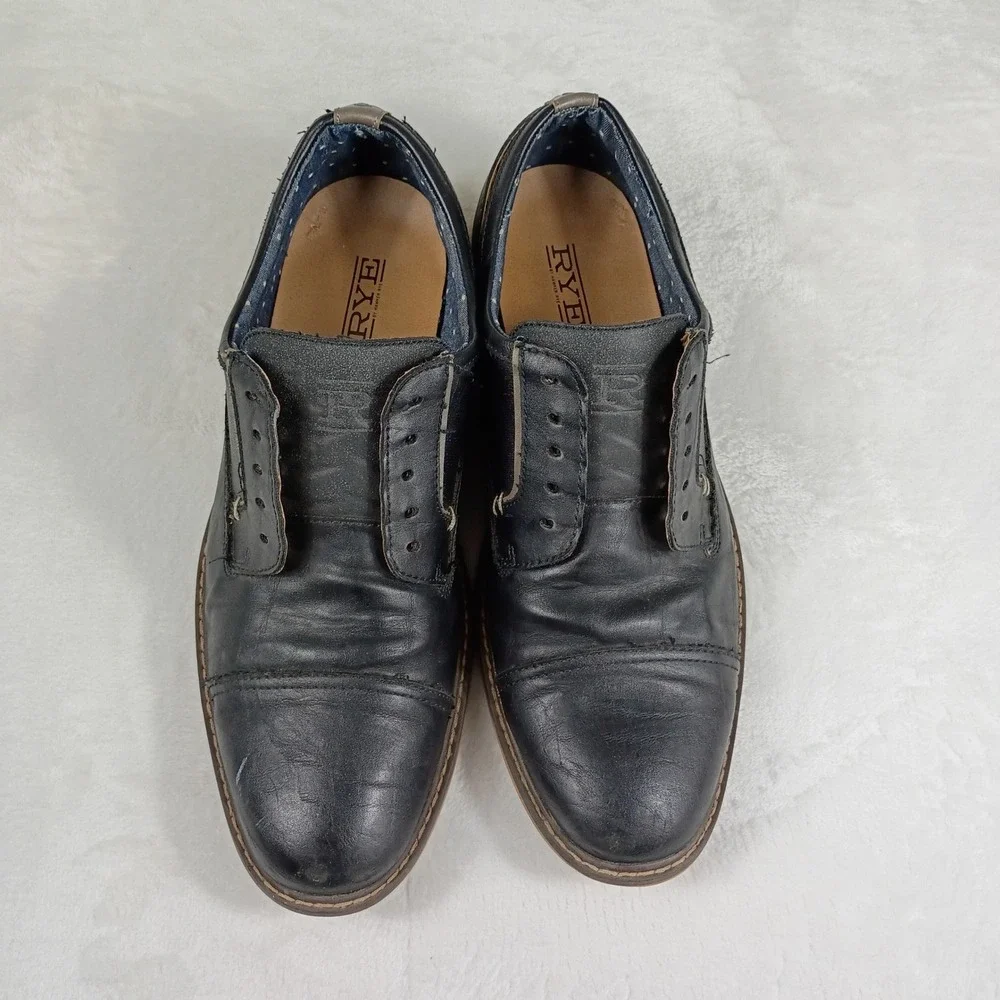 Hawker Rye Dress Shoes Mens‎ 10.5 Black Cap Toe Leather Oxford